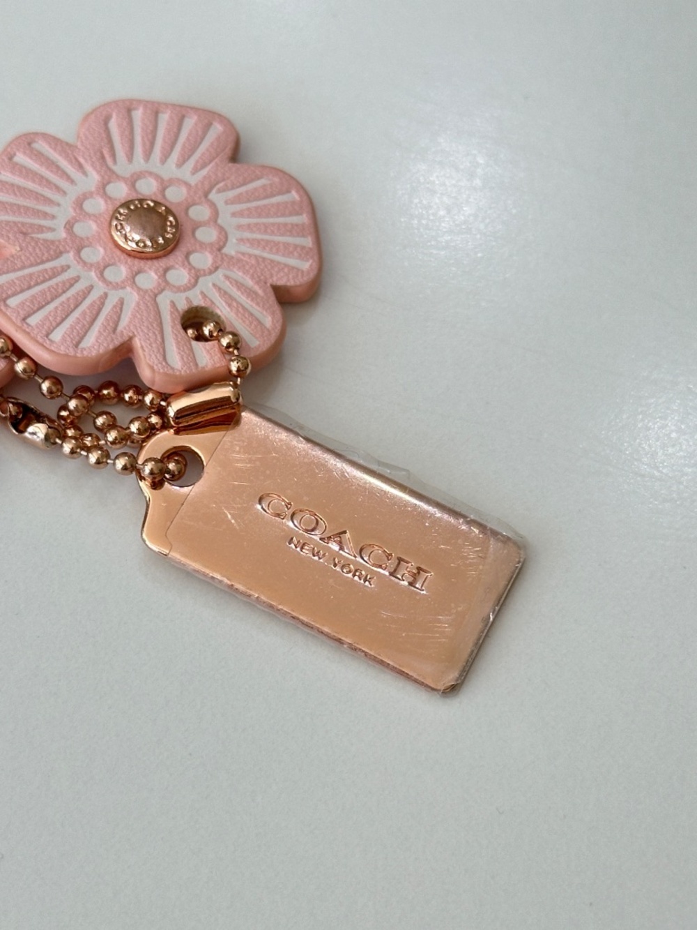 Coach Floral Pink White Rose Gold Metal Leather Flower Key Chain Bag Charm Mini - Picture 4 of 4